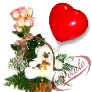 Canasto 6 rosas + Globo